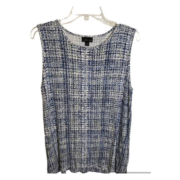 J JILL Wearever Collection Tunic Tank Top Rayon Blue White Print  Sz  L Petite - Picture 1 of 4